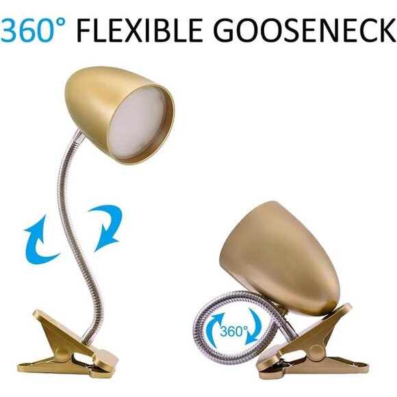 11 in. Gold Gooseneck Fully Flexible Clip-On/Clamp Desk Lamp with LED Chips - Picture 1 of 6